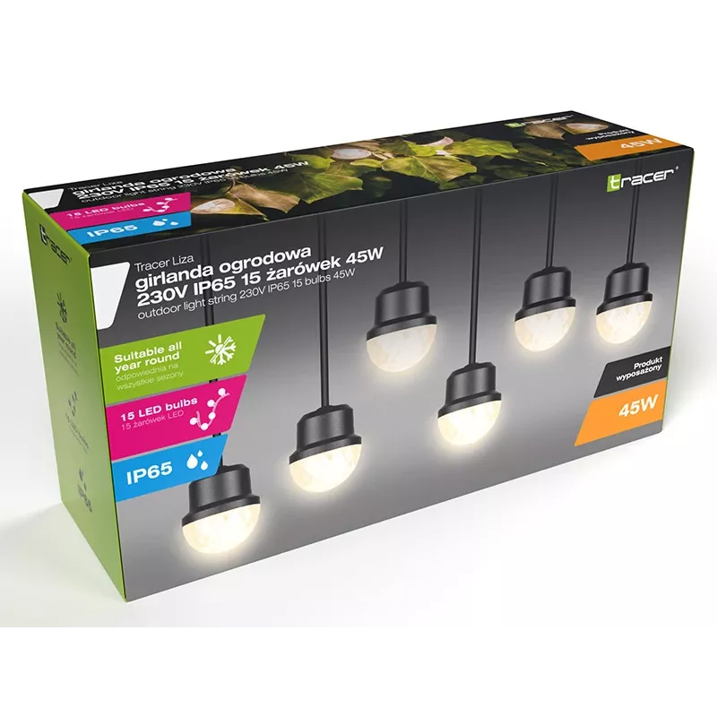 Guirnalda de luces exterior Tracer 46970 IP65 230V 15 bombillas 45W