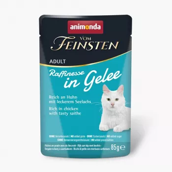 ANIMONDA Vom Feinsten Adult Raffinesse en gelatina rico en pollo con abadejo negro - alimento húmedo para gatos - 85g