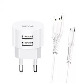 Cargador con cable usams XTXLOGT18MC05 2x USB 2.1A microUSB blanco AC/DC