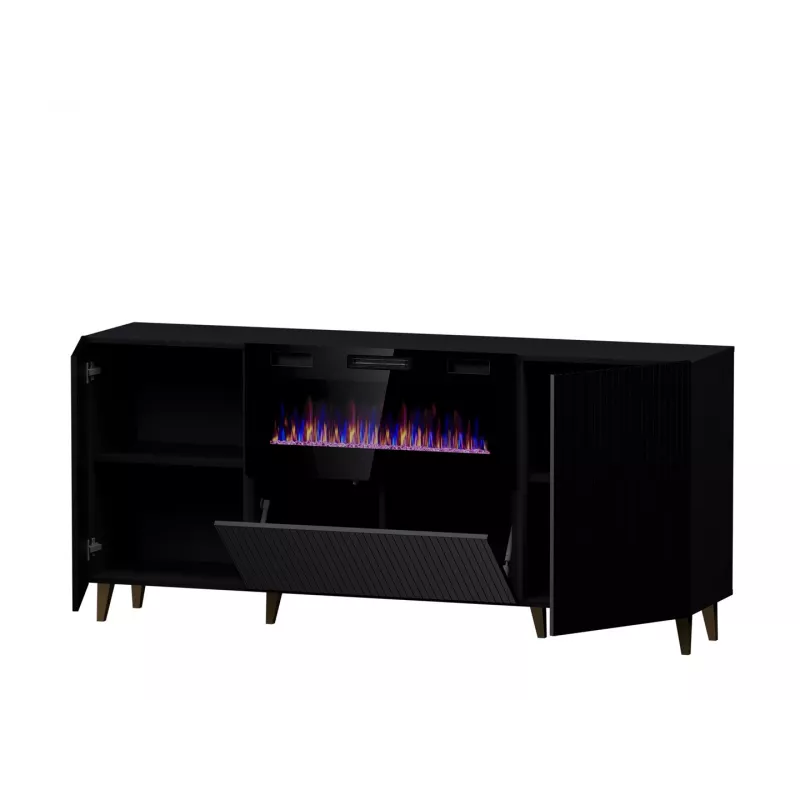 Cama Meble PAFOS cómoda con chimenea eléctrica 180x42x82 cm negro mate