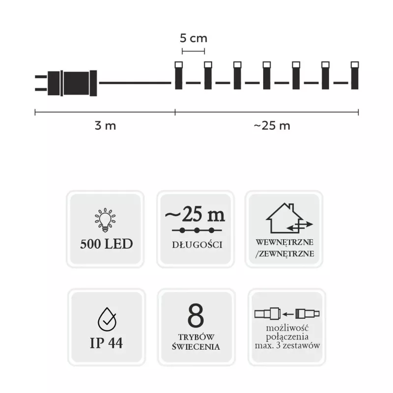 Guirnalda de luces LED Extralink 500 LEDs multicolor, 25 m, interior/exterior, modelo EX.73318