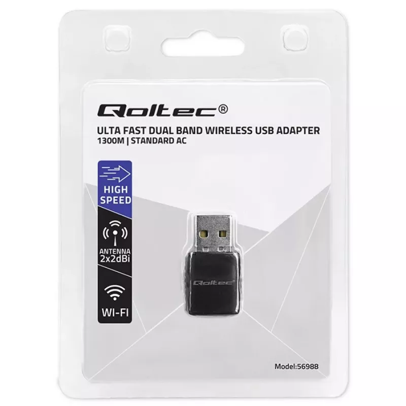 Adaptador USB inalámbrico QOLTEC 56988 Dual Band 1300Mbps USB 3.0
