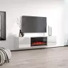 Mueble TV Cama Meble LUXE 1826×345×375 mm blanco brillante con chimenea eléctrica negra incorporada (1400–1600 W)