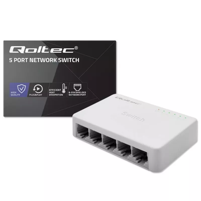 Switch de red QOLTEC 52247 5 puertos RJ45 1000 Mbit/s Gigabit no gestionado
