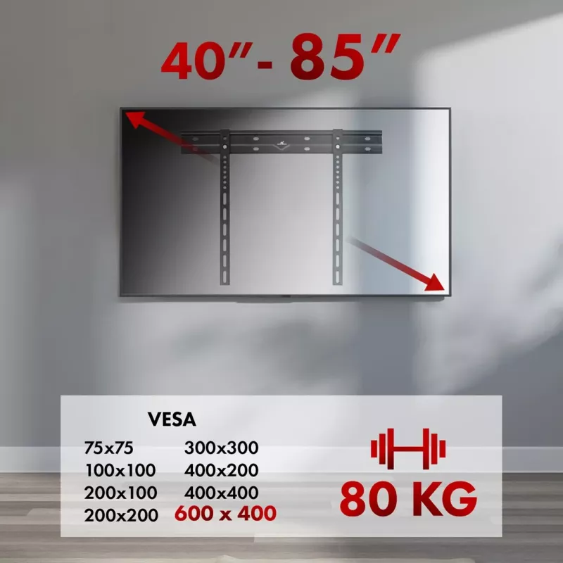 Soporte de pared para TV MACLEAN MC-123 extraplano, VESA 400x400 mm, para televisores planos de hasta 80 kg