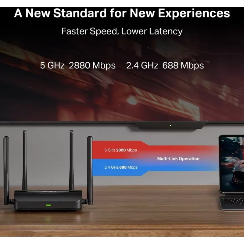 Router de sobremesa MERCUSYS MR25BE EasyMesh Wi‑Fi 7 dual‑band 2,4/5 GHz, 3600 Mbit/s, 3× Gigabit-LAN, 4 antenas externas