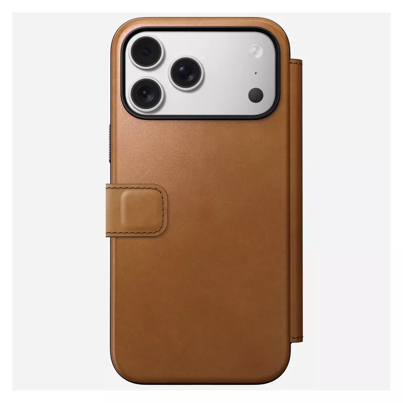 Funda tipo folio para móvil Nomad Modern Leather Folio para iPhone 17 Pro Max – tan, compatible con pantalla de hasta 17,5 cm (6,9