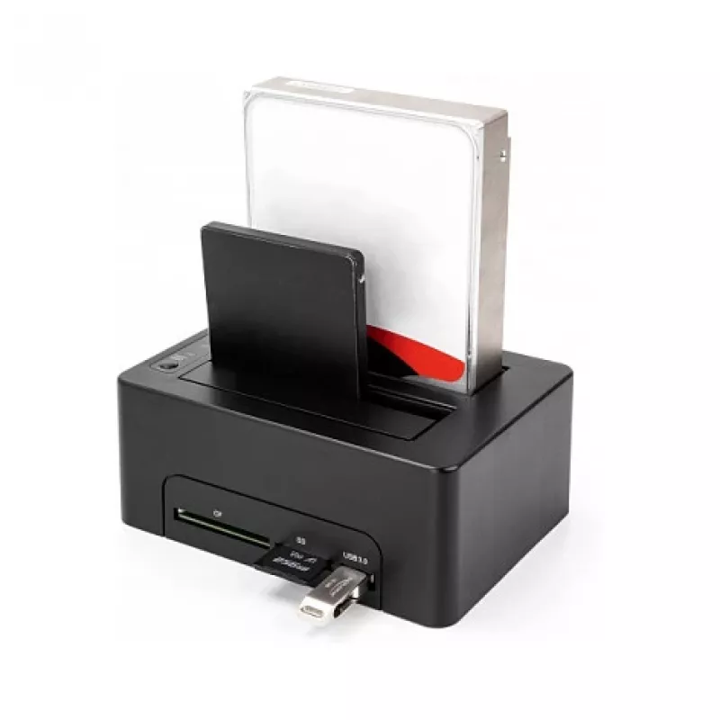 Estación de acoplamiento USB doble DeLOCK para 2 x SATA HDD SSD con función de clonación y lector de tarjetas