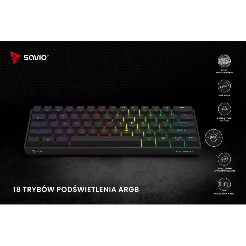 Teclado mecánico SAVIO BLACKOUT X2 OUTEMU Red, Hot Swap
