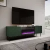 Mueble TV con chimenea eléctrica Cama Meble ONDA 180,5×40×58,0 cm, aglomerado, verde, de pie o para montaje en pared