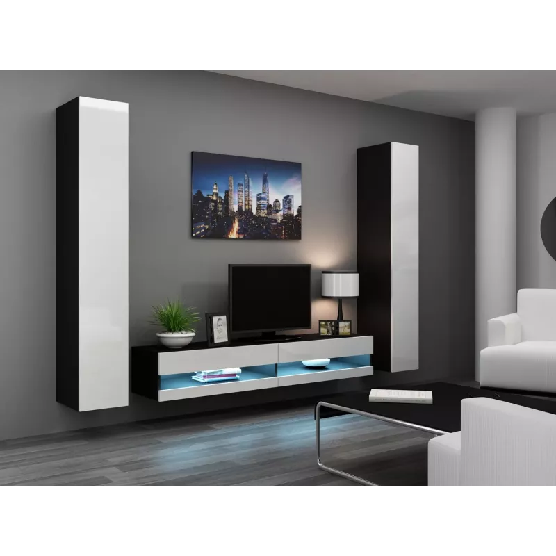 Soporte de TV para cama meble VIGO NEW 30/180/40, 1800×400×300 mm, tablero superior negro, estructura de aglomerado