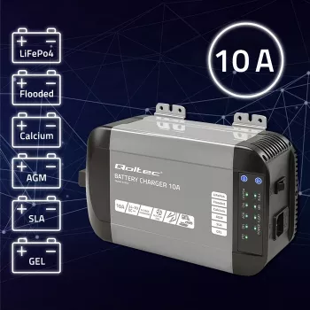 Qoltec 51952 cargador inteligente Monolith para baterías LiFePO4/AGM/GEL/SLA, 10 A, 24 V