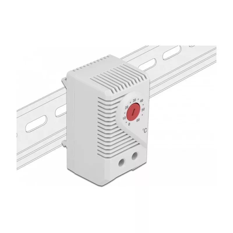 Termostato DELOCK 66824, carcasa de plástico, IP20, 30 W, 250 V, 10 A, 43×60×33 mm, gris/rojo