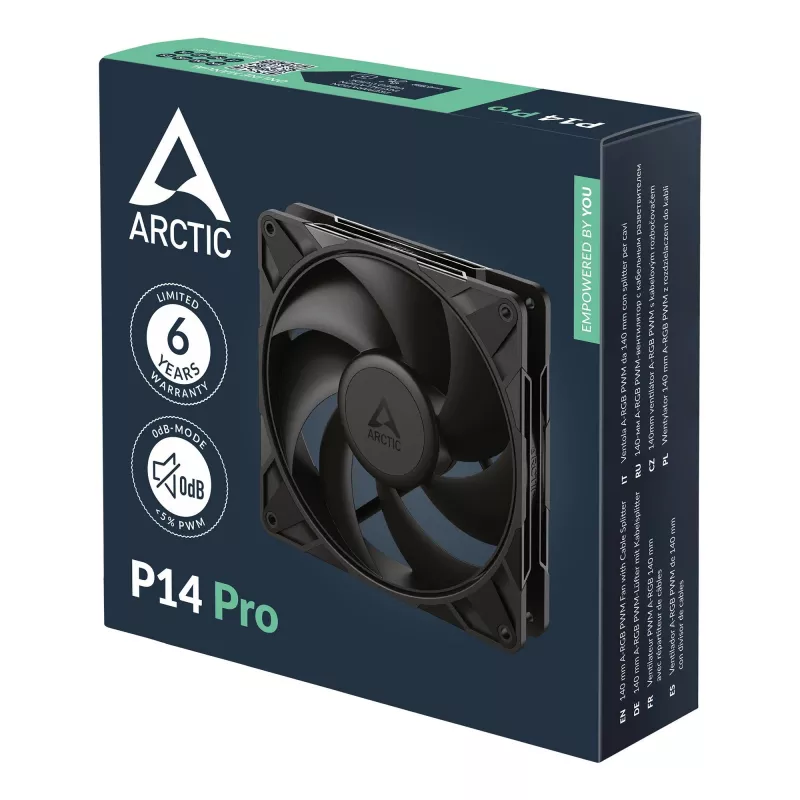 Ventilador ARCTIC P14 Pro 140 mm PWM, ventilador, 14 cm, 400 rpm, 2500 rpm, 186 m³/h, Negro