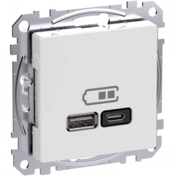 Toma de pared Schneider Electric WDE002983 con conexiones USB-A y USB-C, Power Delivery, blanca