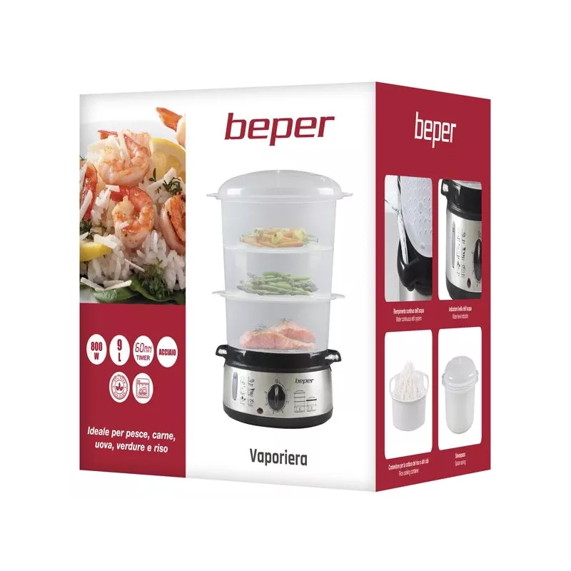 Vaporera Beper BC.250 3 cestas encimera 800 W acero inoxidable