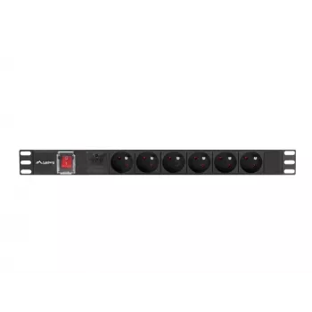 Unidad de distribución de energía LANBERG PDU-06E-0200-BK — 6 salidas Type-E, 16 A, cable de 2 m, rack 1HE, 220–250 V