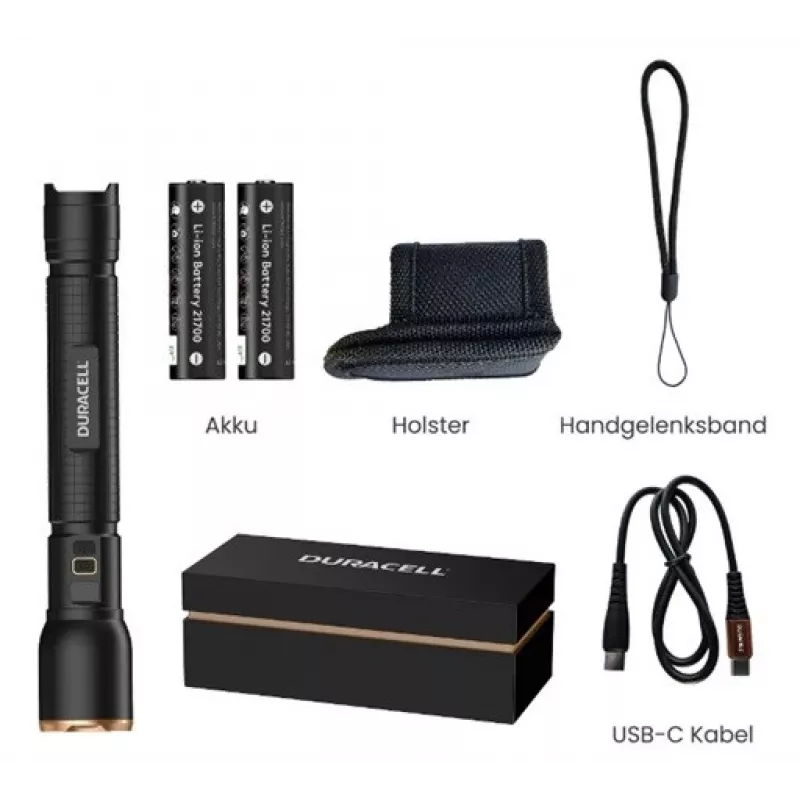 Linterna Duracell DF6000R caja regalo — linterna de mano recargable, negra
