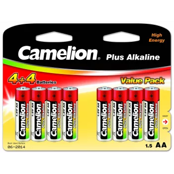 Pilas alcalinas CAMELION AA LR6 Plus — pack de 8, AA (LR6)
