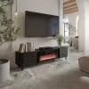 Mueble TV Cama Meble Volare 200 x 39 x 49 cm, negro/san sebastian con chimenea