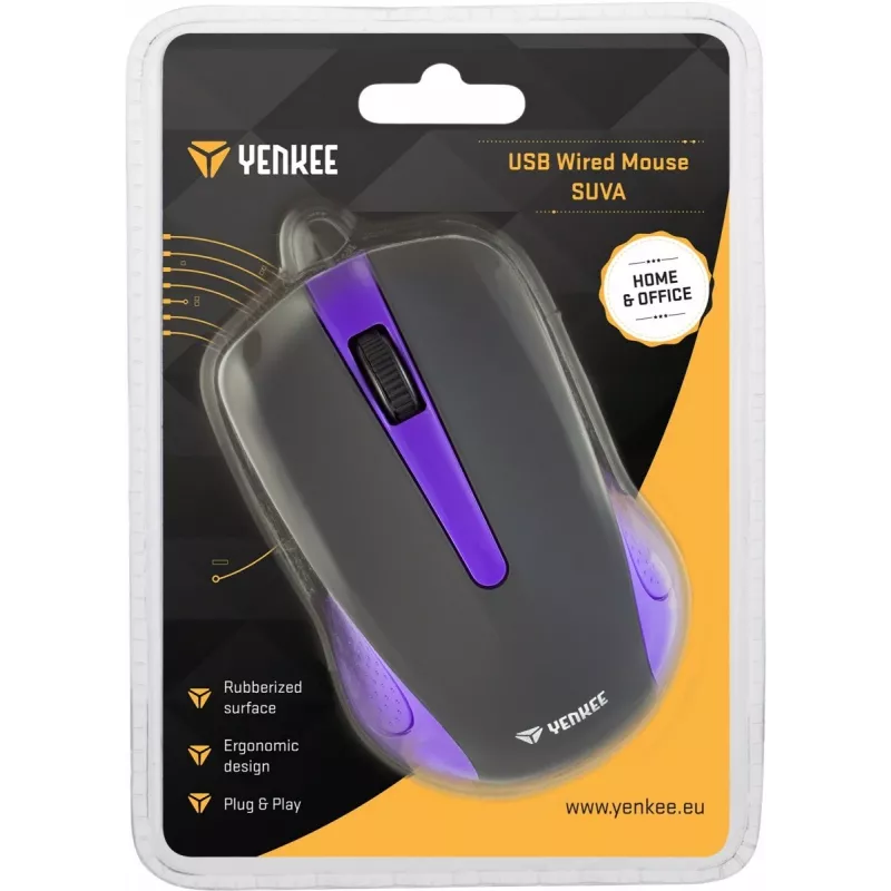 Ratón USB con cable, 3 botones, superficie engomada