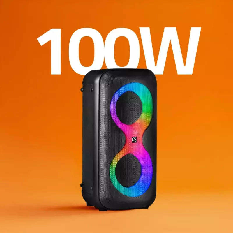 Equipo de música portátil MANTA SPK0401B100 altavoz Bluetooth, 100 W de potencia máxima, radio FM, karaoke, batería integrada, X-BASS