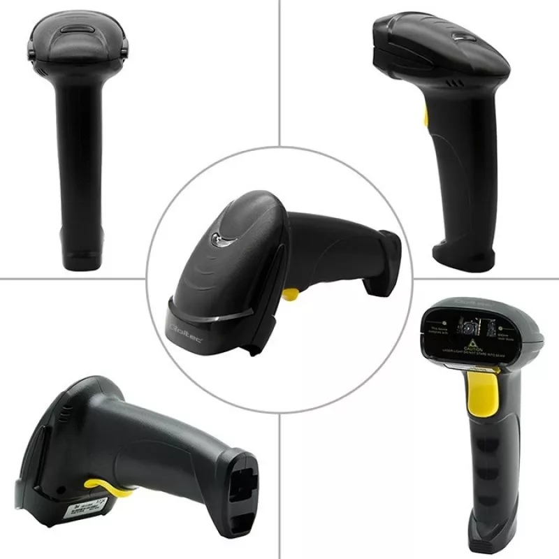 Qoltec 50853 lector láser de códigos de barras portátil 1D/2D, USB con cable, cable de 1,65 m, 97x65x167 mm, 105 g, negro