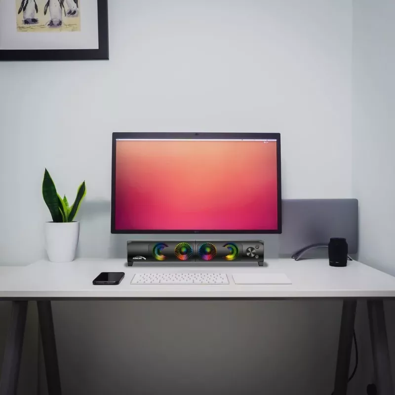 Altavoz de PC 2 en 1 Barra de sonido para ordenador con retroiluminación LED RGB, estéreo, gaming, USB 2 x 3W AUX 3,5 mm