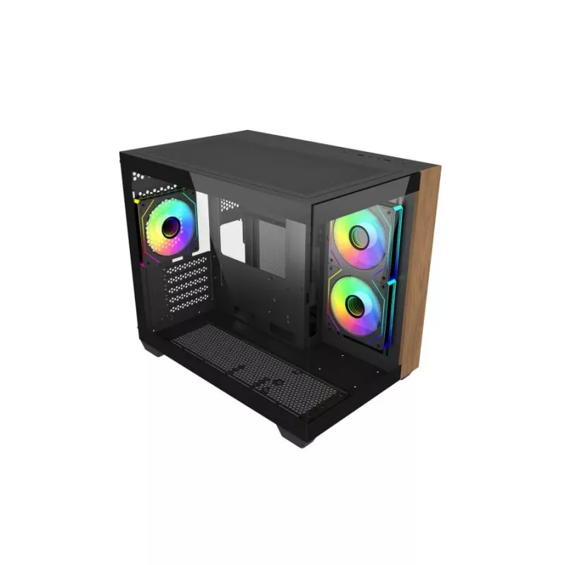 Caja de PC Cooler Master Elite 481 Wood — mATX de doble cámara con diseño de madera natural y dos paneles de cristal templado