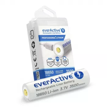 Batería Li-Ion 18650 3,7V everActive 3500mAh (1 ud.) micro-USB con protección