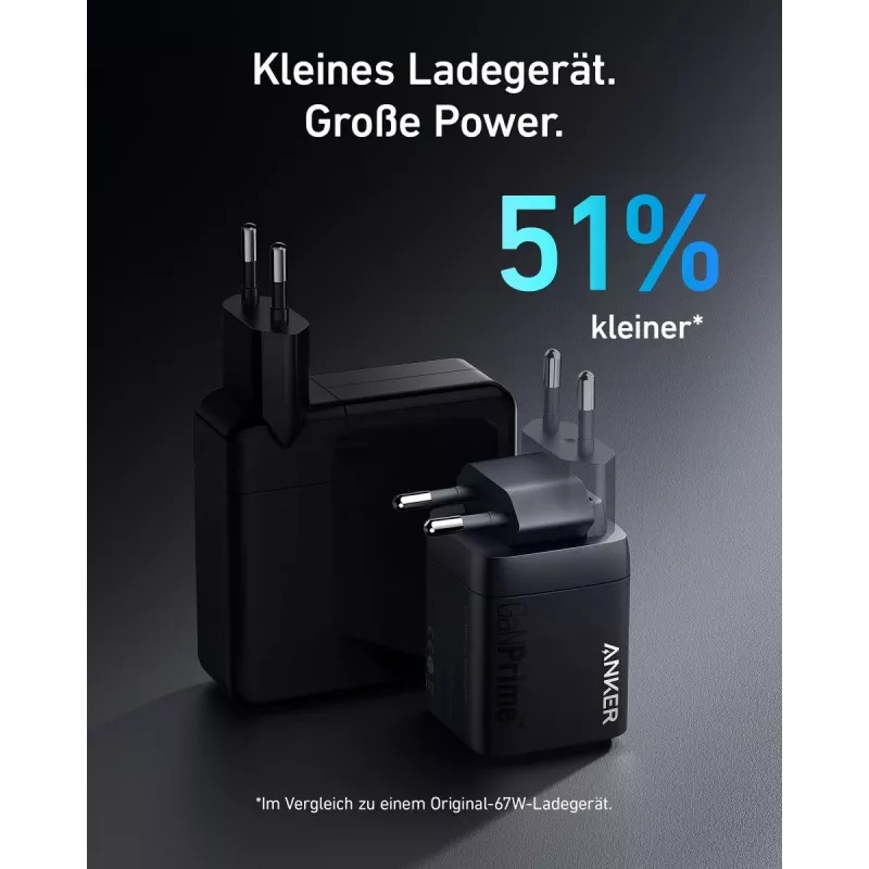 Cargador rápido USB de interior Anker Prime A2669313 – 67 W, 1×USB-A, 2×USB-C, negro