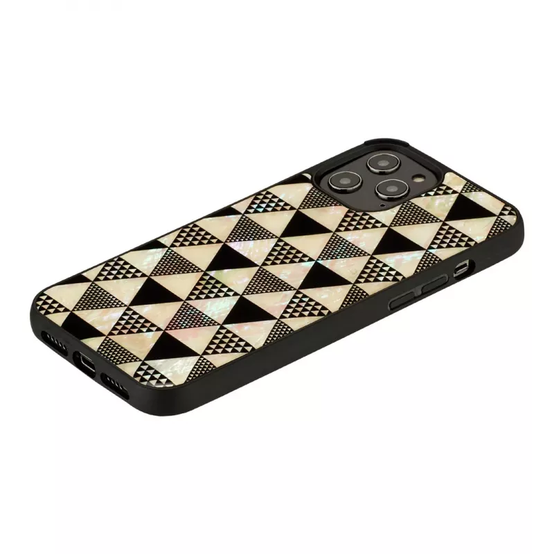 Funda protectora iKins para Apple iPhone 12 / 12 Pro — patrón de pirámides, negro