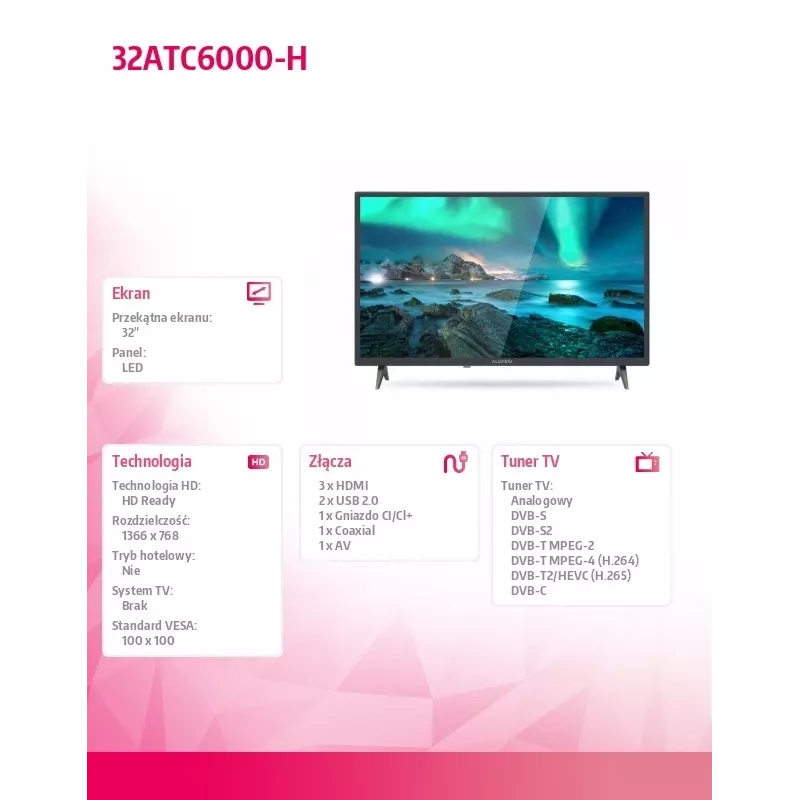 Televisor LED Allview 81 cm (32 pulgadas) 32ATC6000-H, HD Ready, CI+