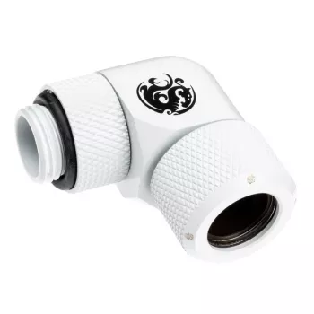 Racor BitsPower BP-DWE90RMLA12 — conector en codo de latón de 90°, blanco, Ø 12 mm