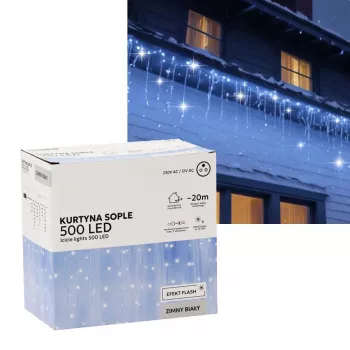 Cortina de carámbanos Extralink, 500L blanco frío + destello frío, longitud 3 + 20 m