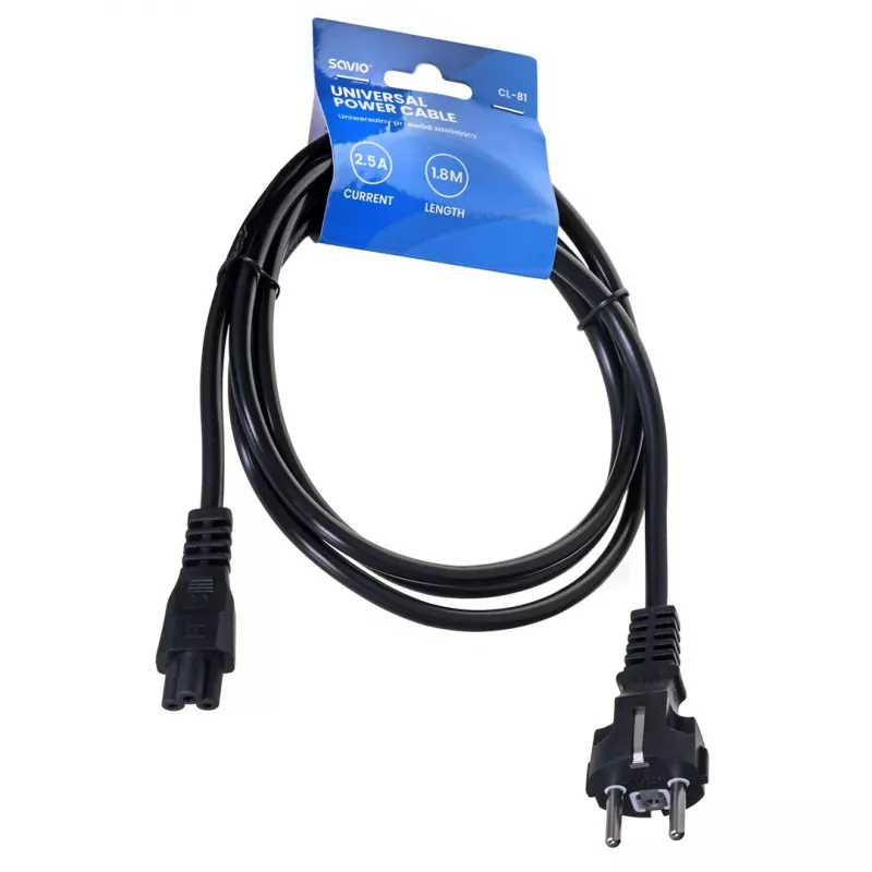 Cable de alimentación Savio CL-81 negro 1,8 m conector macho tipo E IEC C5