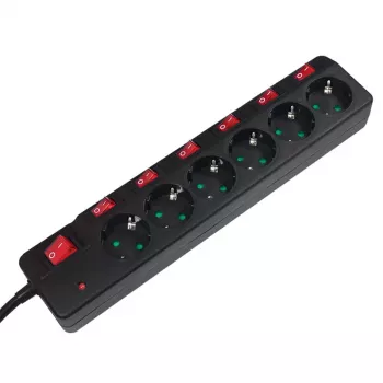 Alargador de corriente LogiLink LPS233 1,5 m 6 tomas de corriente para interior negro