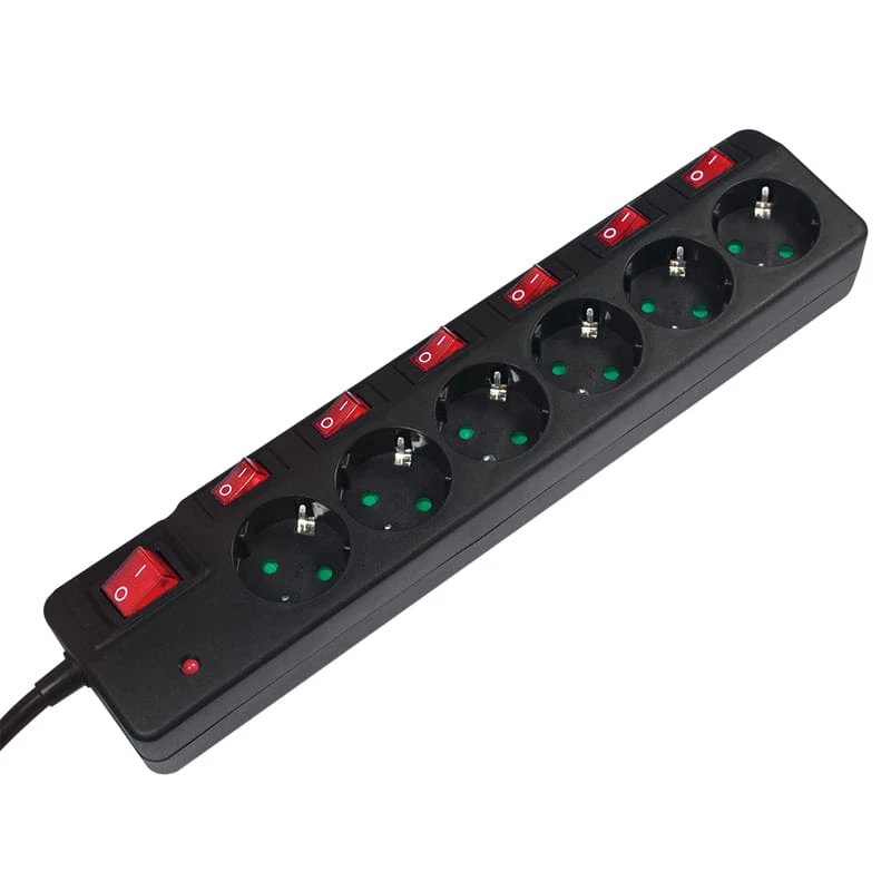 Alargador de corriente LogiLink LPS233 1,5 m 6 tomas de corriente para interior negro