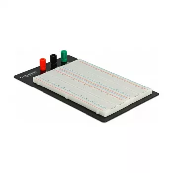 Breadboard DELOCK 18314 — placa de prototipos sin soldadura, metal/plástico, 109×165×1 mm, negro/blanco