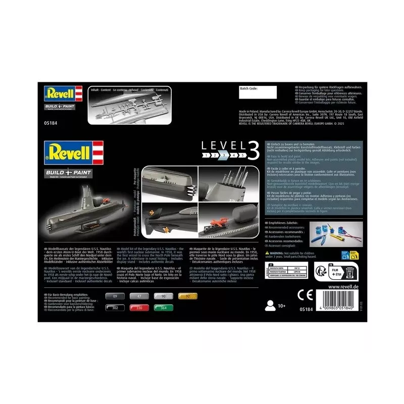 Maqueta de barco de plástico REVELL U.S.S. Nautilus escala 1:305, kit 05184