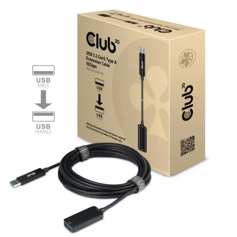 CLUB3D Cable de extensión USB 3.2 Gen2 Type-A 10 Gbit/s M/H 5 m