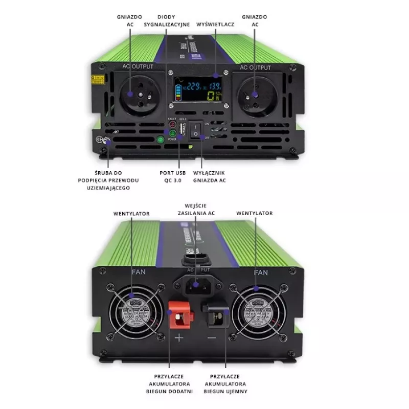 Adaptador/inversor para coche Qoltec Monolith 5000 W Verde