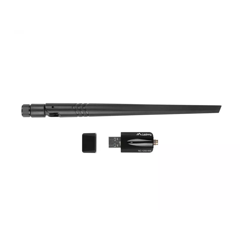 Lanberg NC-1200-WIE adaptador WiFi USB 3.0 AC1200 de doble banda, 1 antena externa + 1 interna, negro