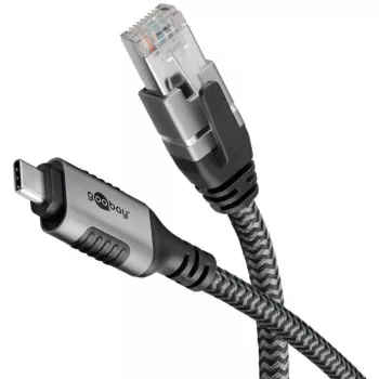 Goobay 70752 cable Ethernet de USB-C 3.1 a RJ45, Cat6 F/UTP, 5 m, negro/plateado