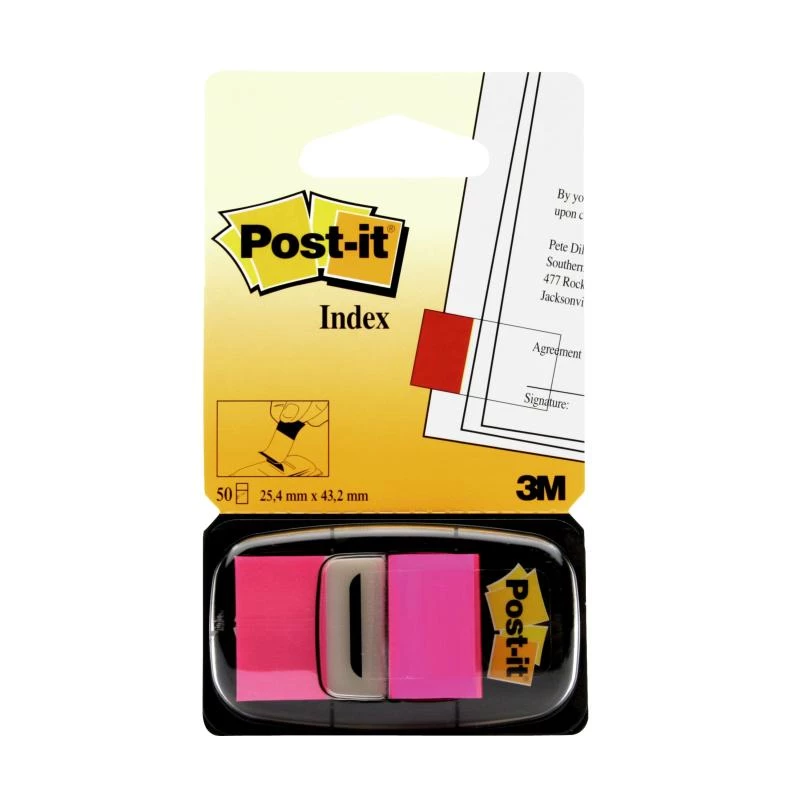 3M Post-it Index Rosa, estrecho, 50 marcadores adhesivos dimensiones, 25,4 x 43,2 mm, en dispensador desechable (I680-21)