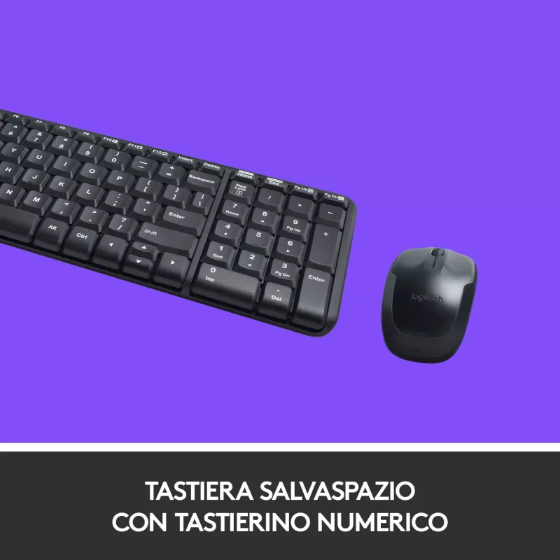Logitech Wireless Combo MK220 - Set de teclado y ratón - inalámbrico - 2,4 GHz - italiano - gris oscuro (920-003721)