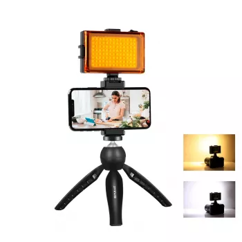 Trípode Puluz PKT3131B con luz LED integrada y soporte para móvil