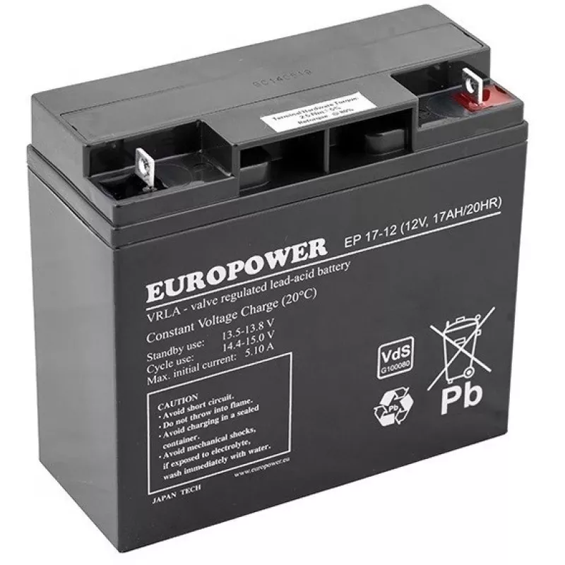 Batería de plomo-ácido AGM sellada europower EP Series 12V 17Ah – vida útil 6–9 años
