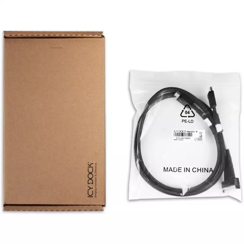 Cable Icy Dock MB302L-B de MCIO 8i (SFF-TA-1016) a 2x OCuLink 4i (SFF-8611), PCIe 4.0, 0,5 m