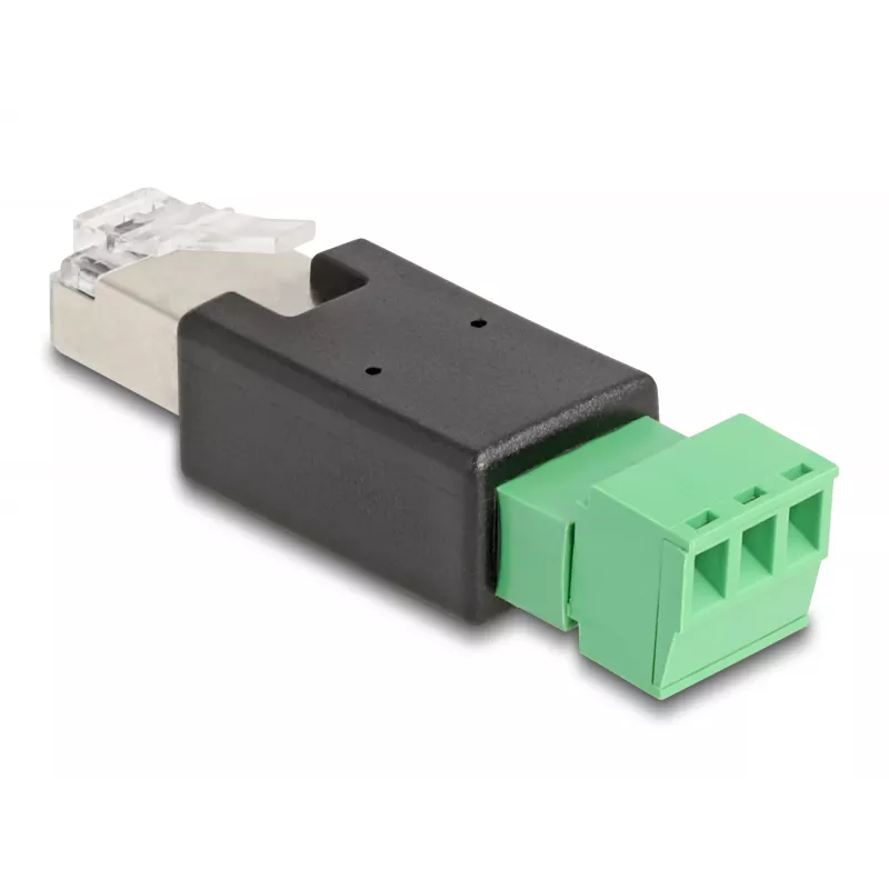 Adaptador de cable DeLOCK 66607 RJ45 regleta de conexión de 3 polos negro verde